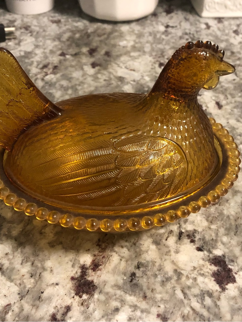 Vintage Amber Glass Hen on Nest Candy Dish